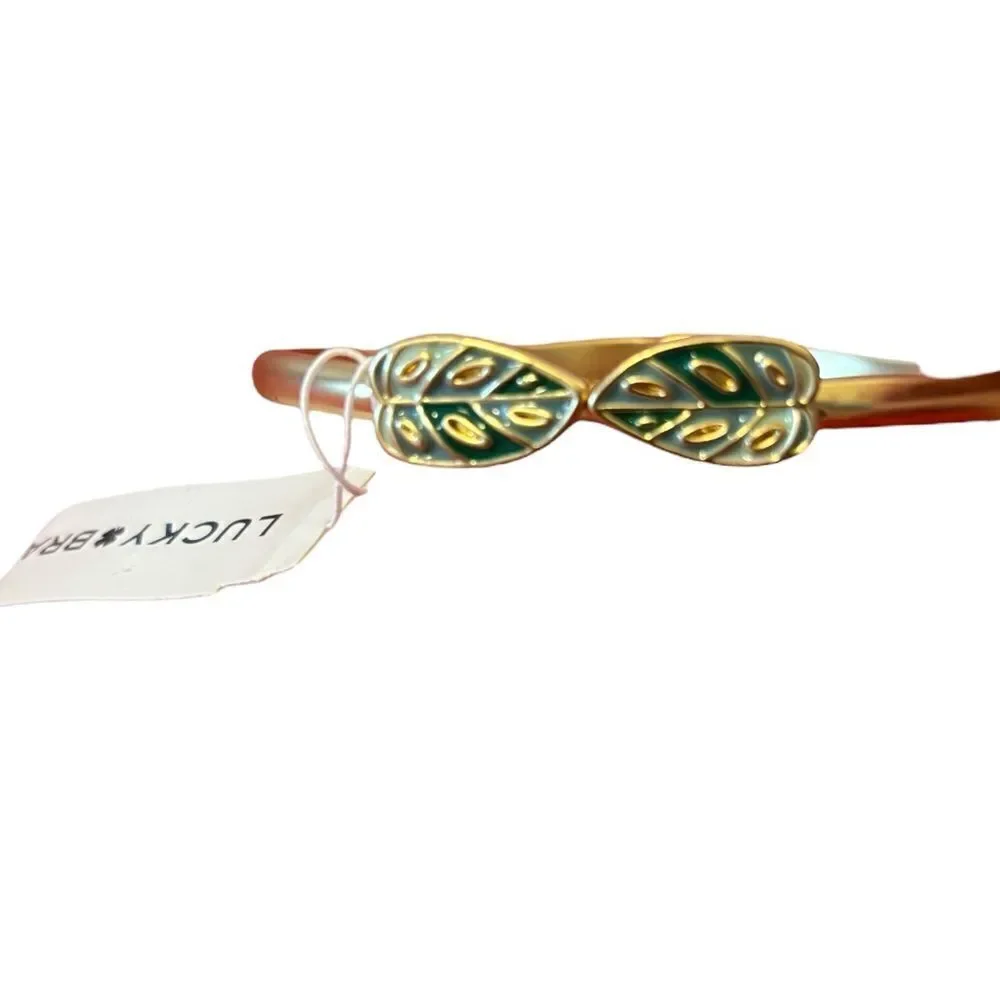 Lucky Brand Matte Gold & Green Leaf Hinge Cuff